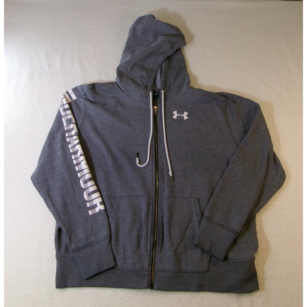 Under Armour‎ Mens Full Zip Hoodie Gray Fleece Logo Sweatshirt 1302361 Size XXL